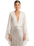 Crystal-Studded Draped Cape Bodysuit