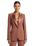 Satin-Lapel Single-Button Tailored Blazer