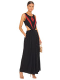 Black & Red Geometric Cutout Maxi