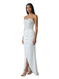 White Pearl-Bodice Satin Gown