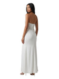 White Pearl-Bodice Satin Gown