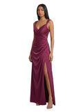 Berry Satin Jewelled-Strap Gown