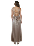 Silver Metallic Plunge Column Gown