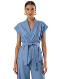 Belted Shawl-Collar Sleeveless Tailored Gilet