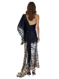 Black Tiger-Print One-Shoulder Cape Gown