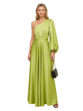 Lime One-Shoulder Cape Gown