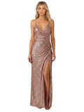 Rose Gold Sequin Wrap Gown