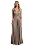 Silver Metallic Plunge Column Gown