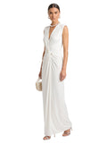 Deep V-Neck Twisted Front Maxi Dress