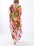 Patterned Slit Chiffon Long Dress