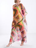 Patterned Slit Chiffon Long Dress