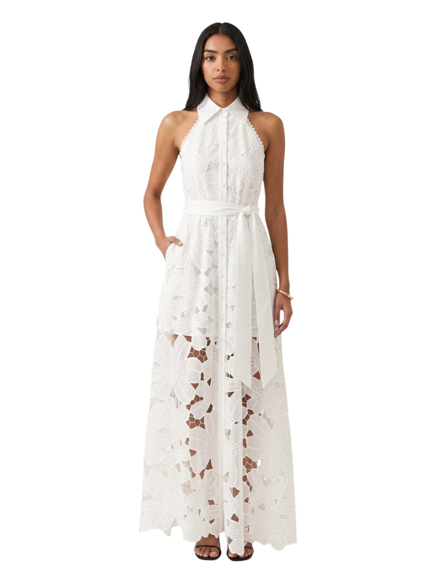 White Floral Lace Halter Maxi