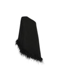 One-Shoulder Feather-Trim Asymmetric Mini Dress
