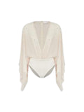 Crystal-Studded Draped Cape Bodysuit