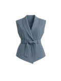 Belted Shawl-Collar Sleeveless Tailored Gilet