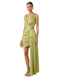 Lime Satin Draped Mini