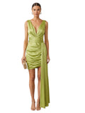 Lime Satin Draped Mini