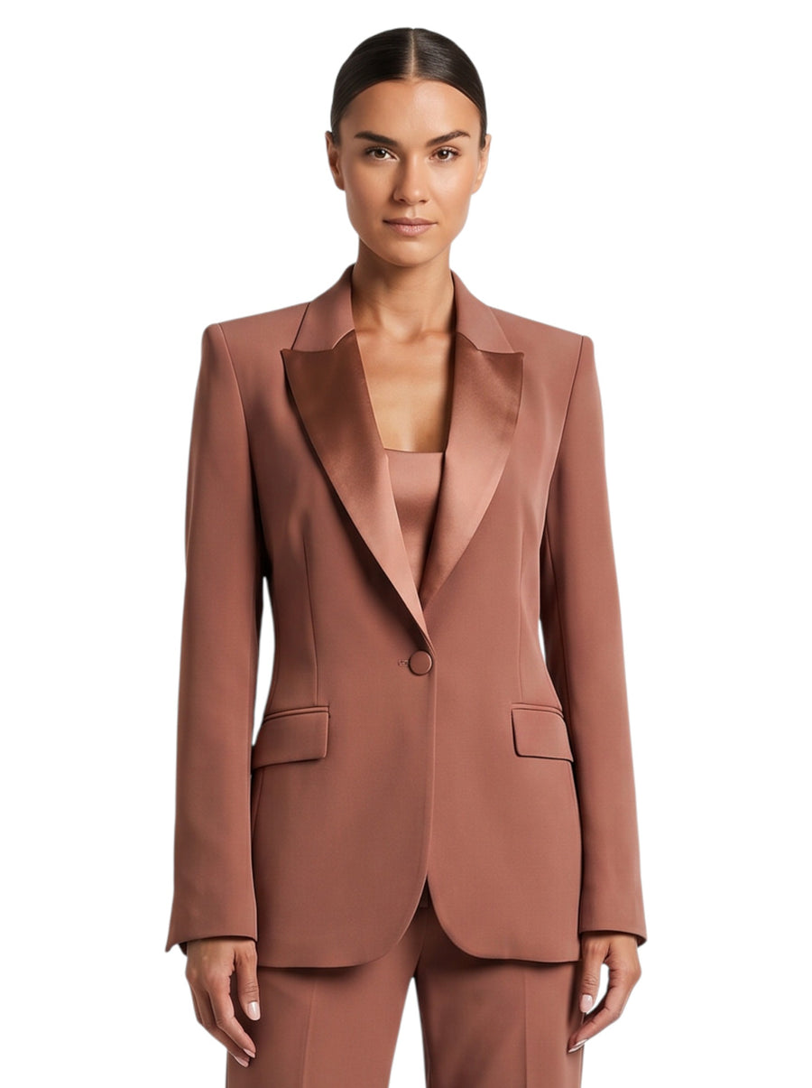 Satin-Lapel Single-Button Tailored Blazer