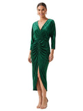 Emerald Velvet Ruched Midi