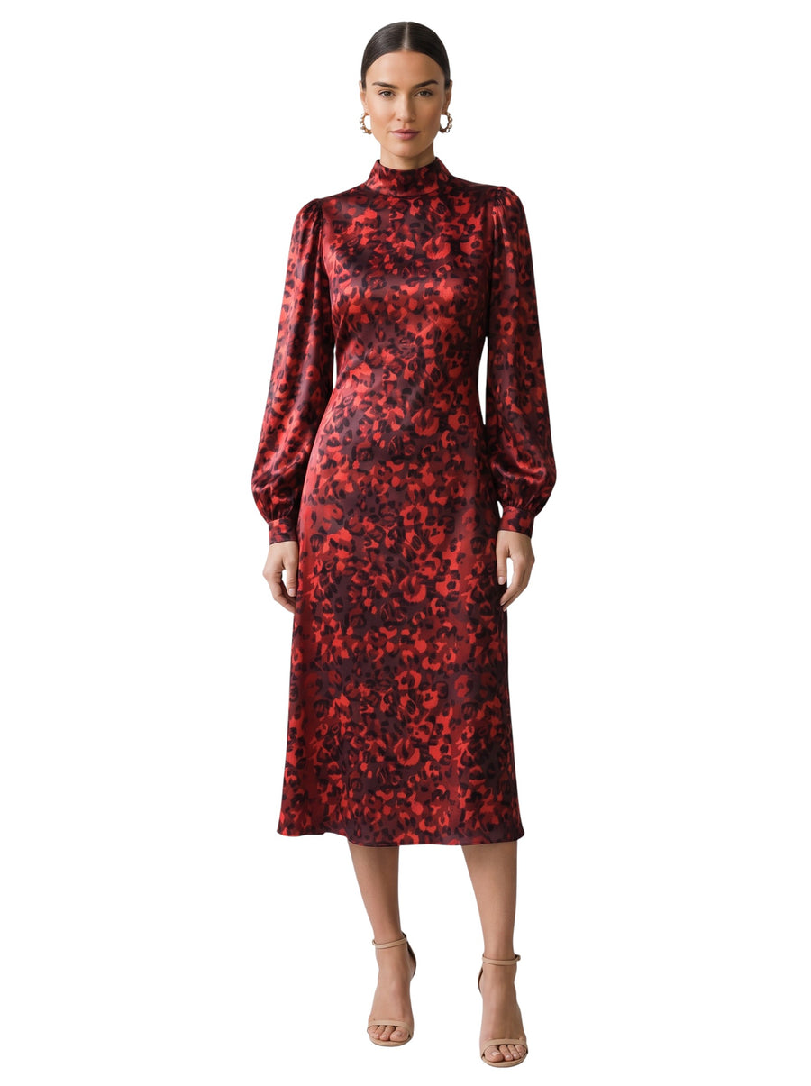 Crimson Leopard Satin Midi