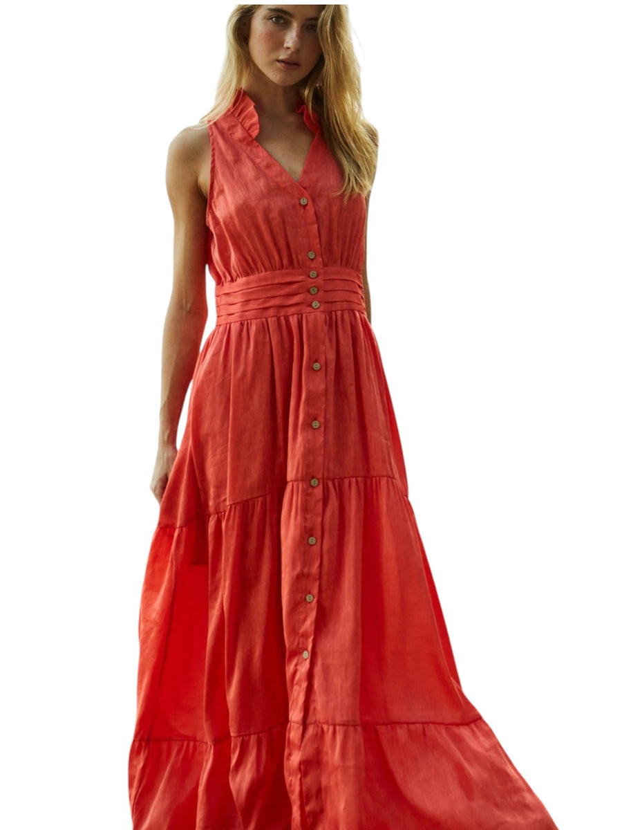 Linen Sleeveless Button Maxi