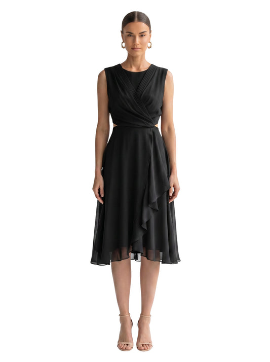 Black Chiffon Cutout Midi