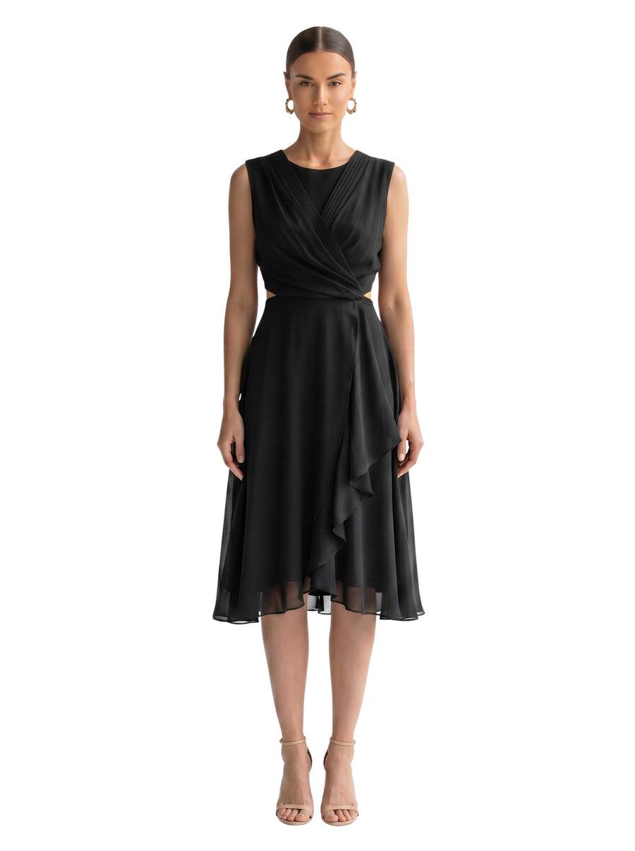 Black Chiffon Cutout Midi