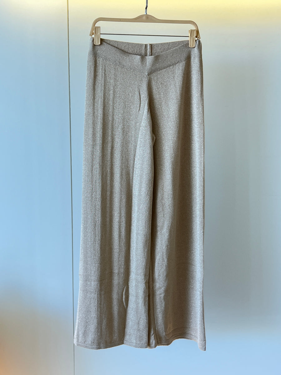 Lurex Truser Wide Legs Beige Plate
