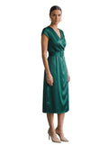 Emerald Satin Belted Wrap Midi