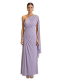 Lilac One-Shoulder Cape Gown