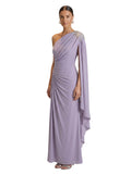 Lilac One-Shoulder Cape Gown