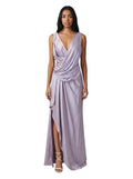 Blush & Lavender Draped Satin Gown