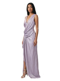 Blush & Lavender Draped Satin Gown
