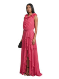 Coral Ruffle Floral Gown