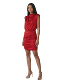 Red Satin Cowl-Neck Mini