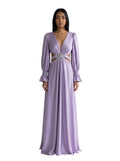 Lavender Cutout Bishop-Sleeve Gown