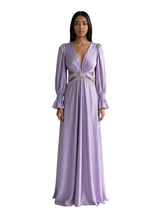 Lavender Cutout Bishop-Sleeve Gown