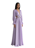 Lavender Cutout Bishop-Sleeve Gown