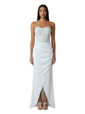 White Pearl-Bodice Satin Gown