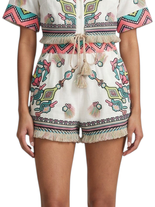 Boho Embroidered Tassel Shorts