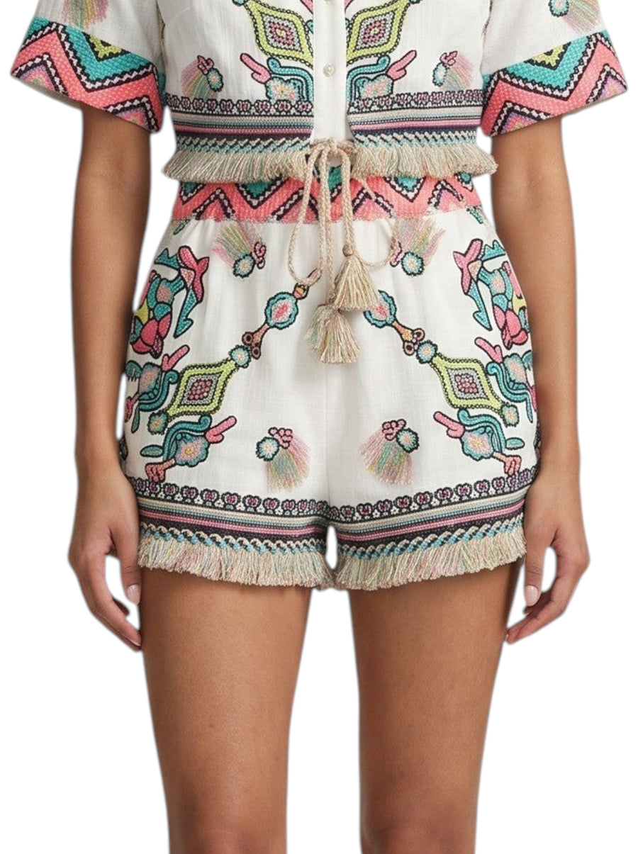 Boho Embroidered Tassel Shorts