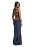 Navy Halter Crystal-Waist Gown