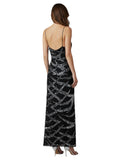 Black Silver Sequin-Stripe Spaghetti Gown