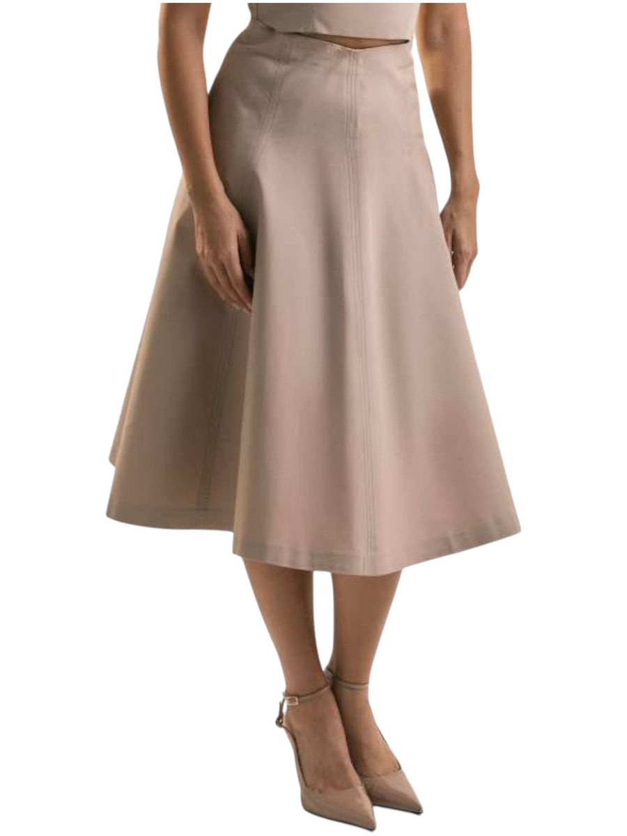 High-Waist Full A-Line Midi Skirt