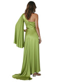 Lime One-Shoulder Cape Gown