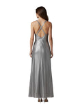 Steel Metallic Jewelled-Strap Column Gown