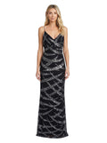 Black Silver Sequin-Stripe Spaghetti Gown