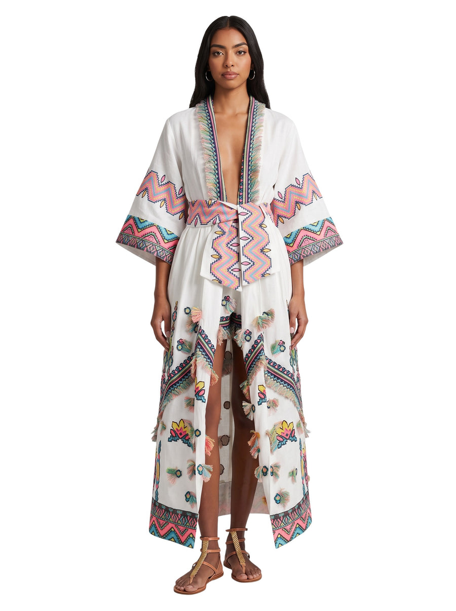 Bohemian Embroidered Tassel Kimono