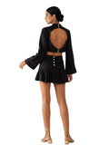 Black Linen Ruffle-Hem Mini Skirt