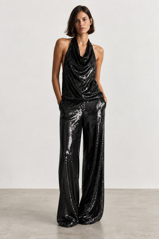 The Noir Sequin Halter Set